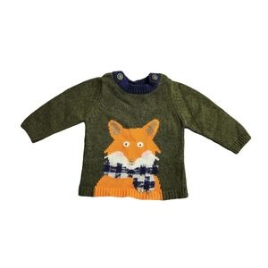 Baby Boden 3-6 Month Green Sweater Cashmere Blend Orange Fox